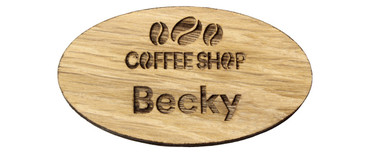 Engraved wooden name badges - Real wood name badge with engraved logo and text | www.namebadgesinternational.ie